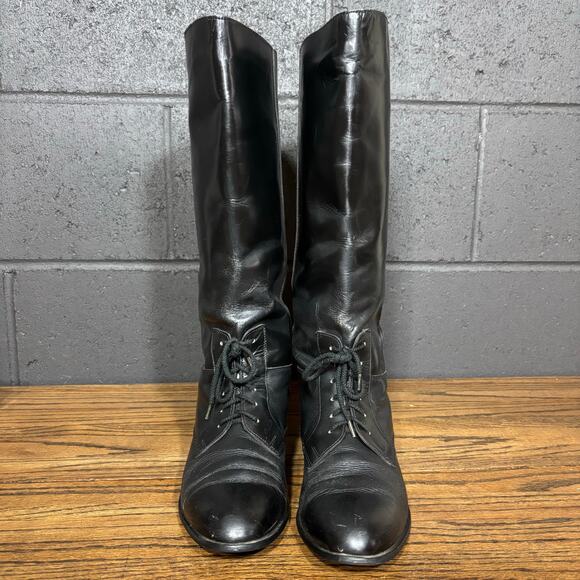 Vintage Women’s Tall Leather Lace-Up Equestrian Boots Size 10 Made in Yugoslavia - Picture 3 of 11